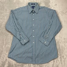 Paul Fredrick Dress Shirt Mens 16.5 Blue Striped 80s Two Ply Pinpoint Button Up