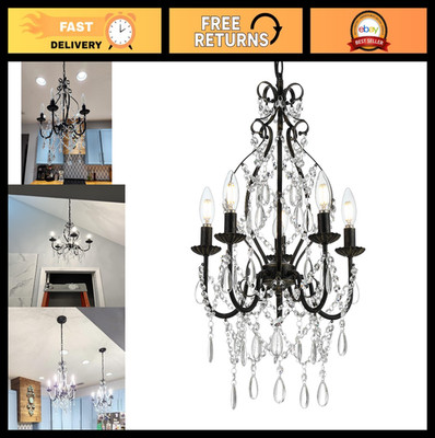 Elegant Bronze Crystal Chandelier - 5-Light K9 Pendant Fixture for Dining, Livin