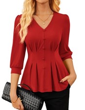 GRACE KARIN Women Business Tops Dressy Casual Peplum Blouses | V Neck 3/4 Sle...