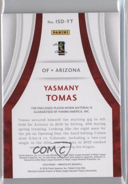2016 Panini Immaculate Immaculate Standard /99 Yasmany Tomas #ISD-YT - Image 2 of 2