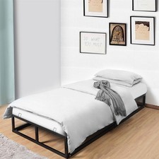 Platform Bed Frame Single Black Metal 190x92cm Low Profile with Brackets & Slats