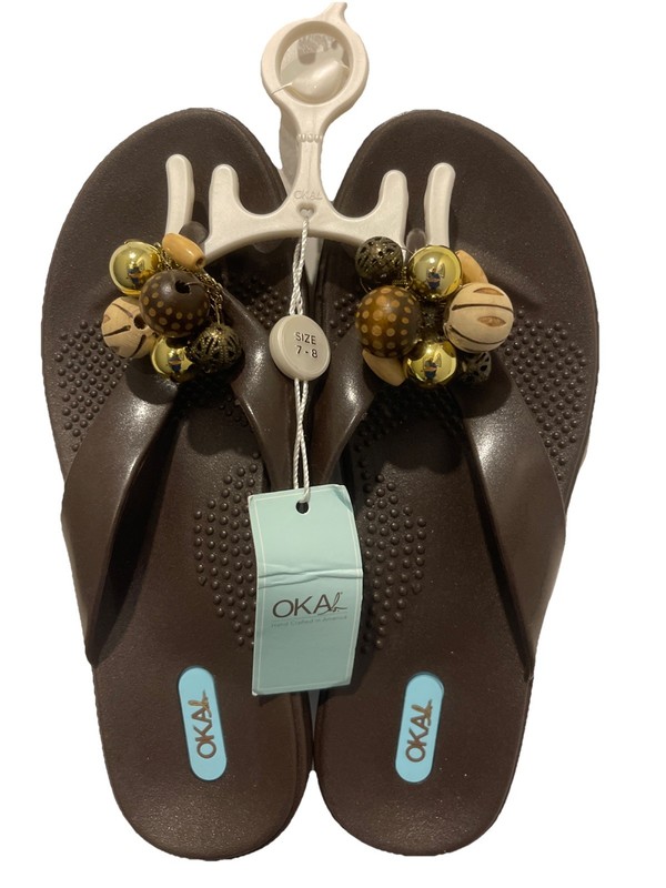 Oka B Women's Brown Thong Sandals Jeweled  Size M 7-8 New