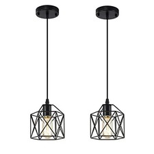 2 Pack Black Pendant Light Farmhouse Industrial Cage Hanging Kitchen Island Lamp