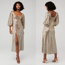 Show Me Your Mumu 'Sydney' Gold Poly Midi Party Dress Sz M Sparkle Goddess EUC