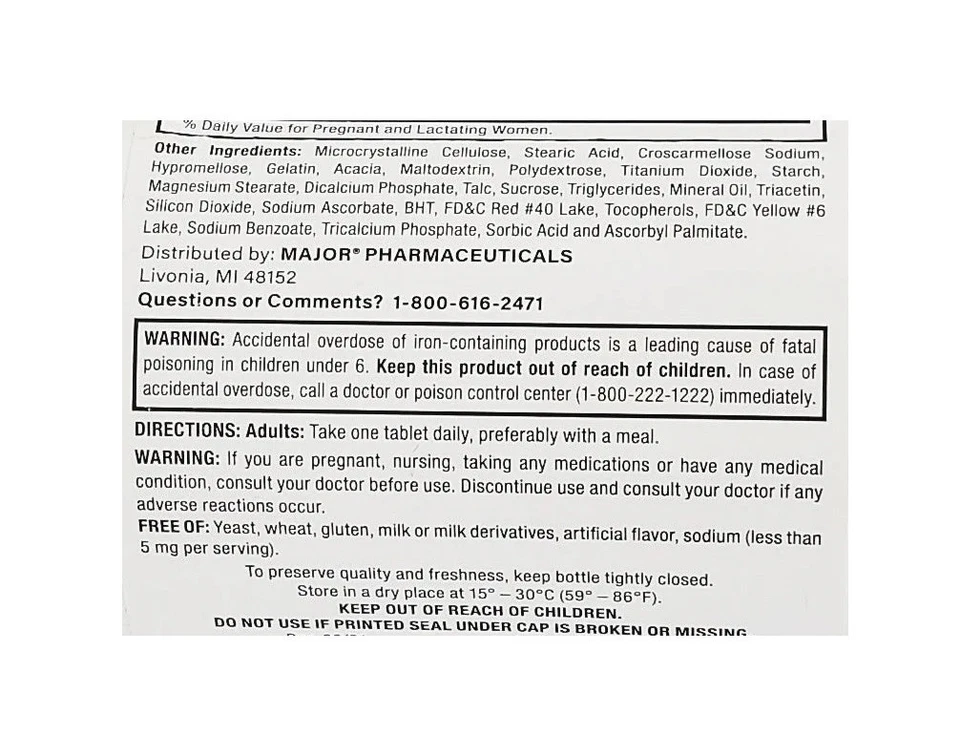 MAJOR Prenatal Tablets Pregnant and Lactating Women Dietary Supplement 100 Tabs - Image 4 of 4