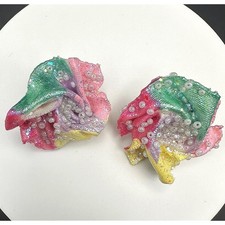Vintage Y2K Stud Earrings Flower Faux Pearls Glitter Beaded Statement Jewellery