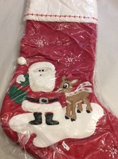 Pottery Barn Kids Christmas Quilted Red Santa  Rudolph Stocking NWT 