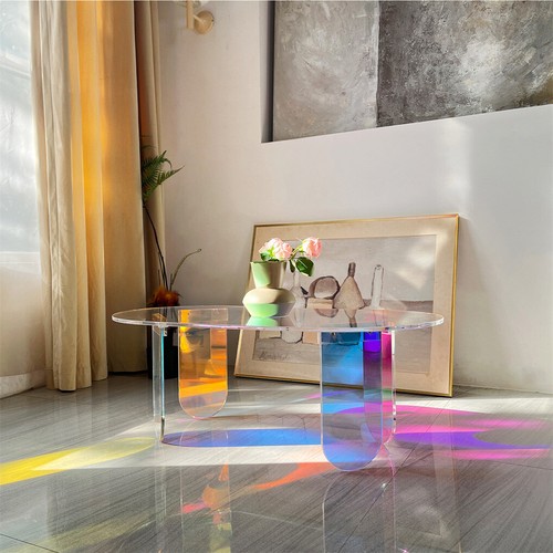 Acrylic Coffee Table Iridescent Acrylic End Table w/ PVC Table Cover 95x50x36cm - Picture 11 of 13