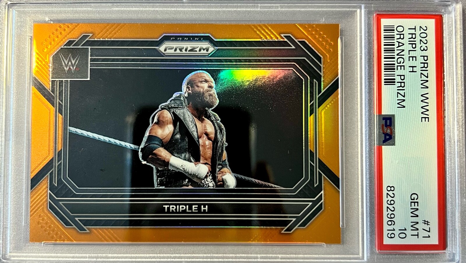 2023 PANINI PRIZM WWE #71 TRIPLE H Orange Prizm /99 PSA 10