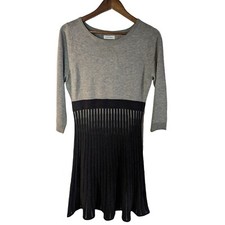 Calvin Klein Fit and Flare Heather & Charcoal Grey Knit Sweater Dress sz M