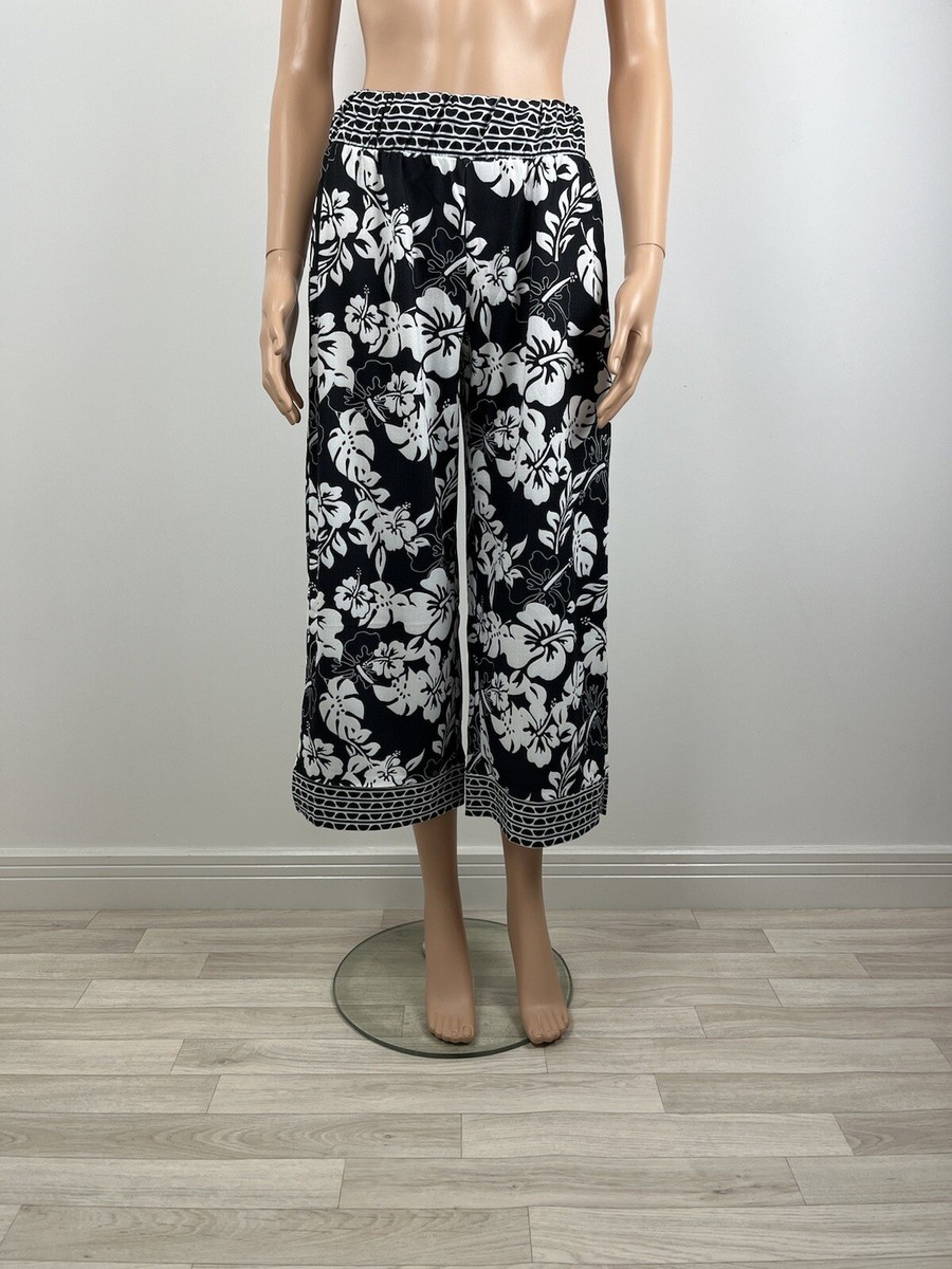 River Island Black White Floral Palm Print Wide Leg Crop Culottes