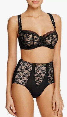 $42 DITA VON TEESE SHEER WITCHERY HI-CUT BRIEFS BLACK/NUDE PANTIES SIZE L