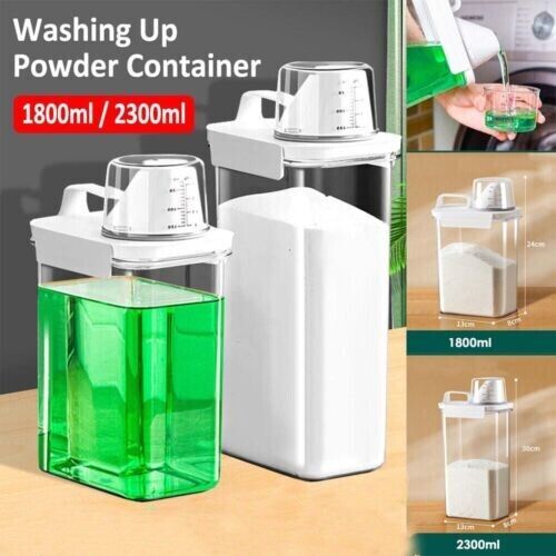 Plastic Laundry Washing Up Powder Container Soap Detergents Storage Box Lid M/L - Picture 1 of 19