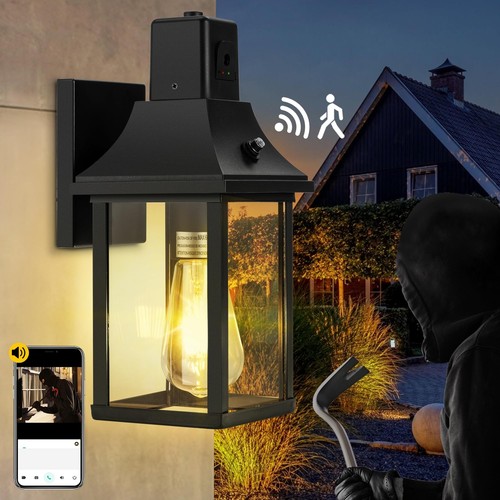 HIHUOS Porch Light with Security Camera Built in Dusk to Dawn Outdoor Lightin... - 第 1/7 張圖片