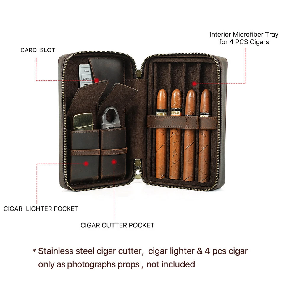 Echtes Leder Zigarrenaufbewahrungskoffer Box 4 Zigarrenschneider Feuerzeugtasche - Bild 3 von 4