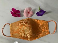 Orange Silk Face Mask, 100 , Women's Mask, Reusable, Washable, Artistic, USA
