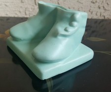 Vtg 1940's Pottery Planter Baby Booties in Light Green USA