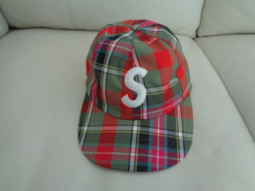 SUPREME x GORE-TEX « S » logo plaid 6 panneaux chapeau SS19 comme neuf olive/rouge - Photo 1 sur 8