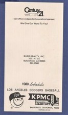 MLB BASEBALL 1980 LOS ANGELES DODGERS OVERSIZE schedule KPMC BURR REALTY, INC