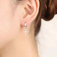 Dangling cross earrings 925 sterling silver size 38mm by 13mm