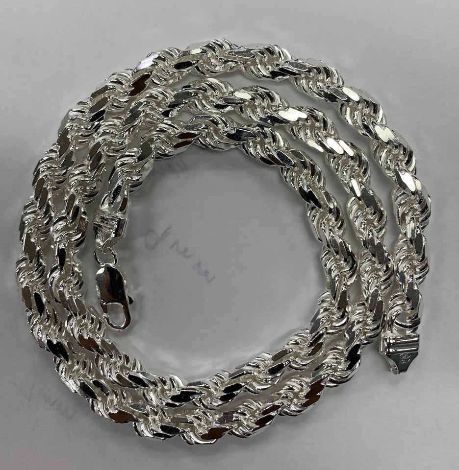 925 Solid Sterling Silver Handmade Rope Chain/Necklace Men's 7, 8 & 9mm ...