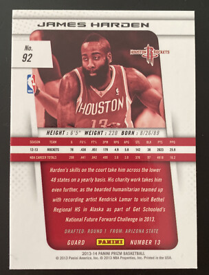 2013-14 Panini Prizm James Harden #92 | eBay
