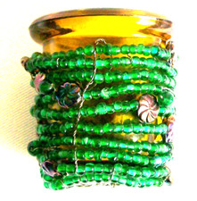 Monsoon Beaded Green Glass Tea Light Candle holder good condition