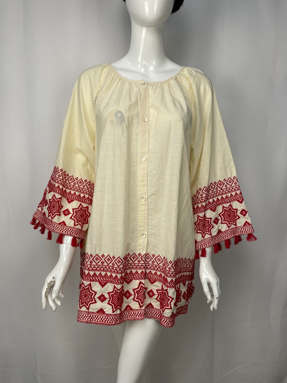 Gudrun Sjoden Beautiful Ethnic Embroidered Organic Cotton Blouse Top Size M-L