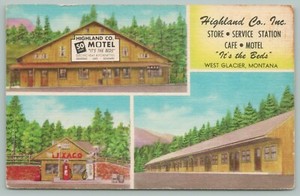 glacier highland texaco motel linen station west park montana 1950