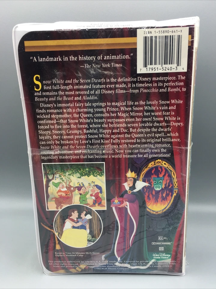 Walt Disney's Snow White and the Seven Dwarfs Masterpiece New Factory Sealed VHS - Image 3 of 4