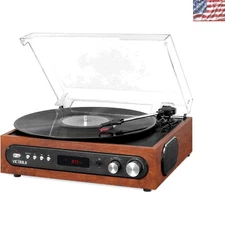 All-in-One Bluetooth Record Player with 3-Speed Turntable & Built-In Speakers