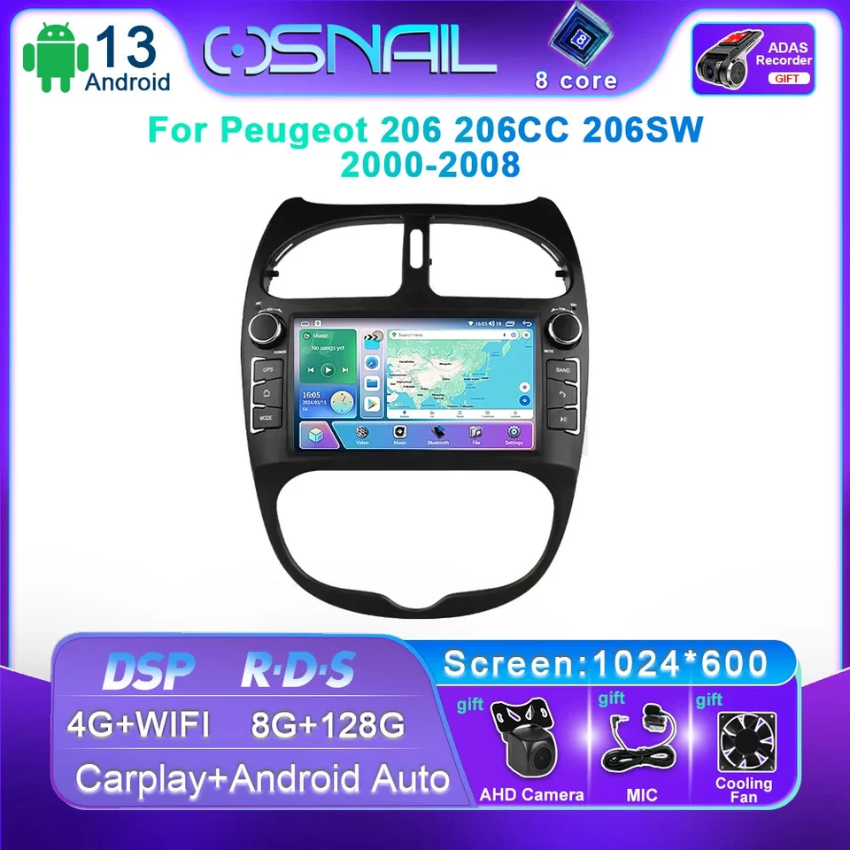 For PEUGEOT 206 206CC 206SW 2000-2008 CarPlay Car Radio GPS Video Player Screen - Image 2 of 4