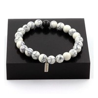 Mineralien Und Edelsteine. Armband Perlen Howlite + Schwarze Achat 8 Mm. Fab