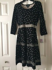 Liz Claiborne Sweater Dress Geometric Size M Black & Tan New wtags 