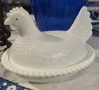 Vintage Indiana Glass Hen on Nest White Milk Glass