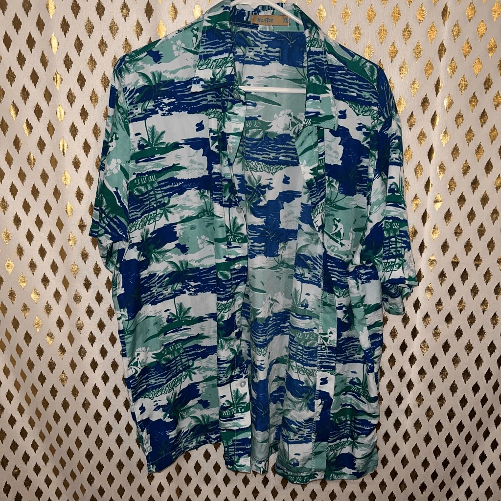 Hawaiian shirt mens Hanton size XL blue tones