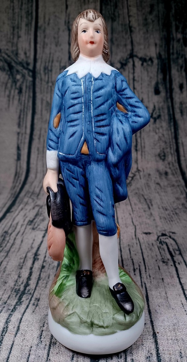 Vintage Blue Boy Figurine Home DecorStatue Ceramic Bisque Hand