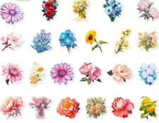 2 pieces of each, Total 100 Adhesive Stickers Personalized PVC Flower Label
