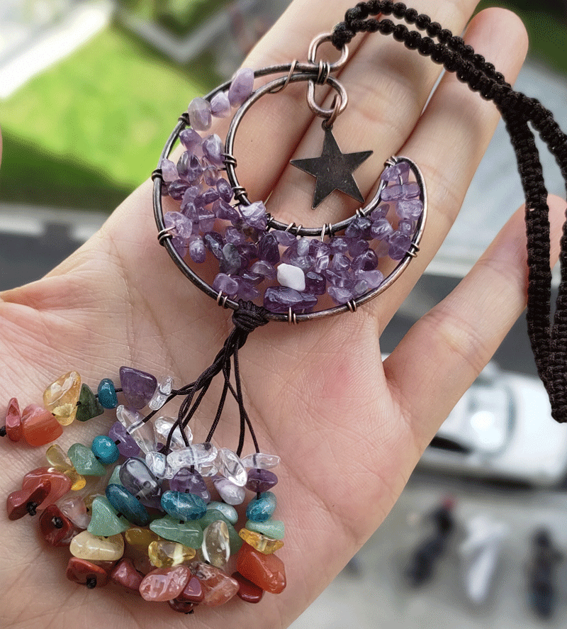 5pcs Amethyst stone Car Chakra Pendants Tree of life Chakra Reiki Healing Amulet