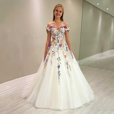 Off The Shoulder Wedding Dresses Flower Lace White With Appliques Marriage  | eBay