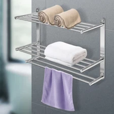 24" Wall Mounted 3-Tier Towel Rack Rail Holder Storage Shelf Bathroom Hotel SALE