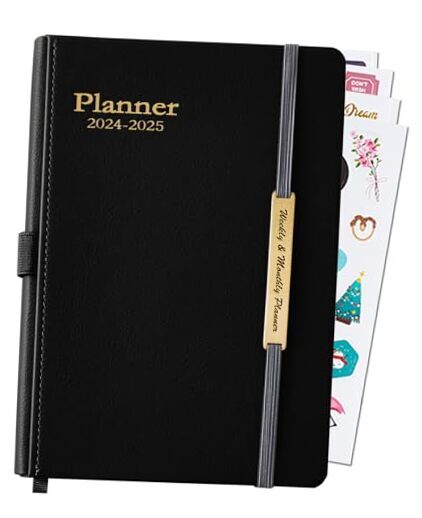 2024 Weekly and Monthly planner,18 Months (Jan 2024-2025 leather planner black