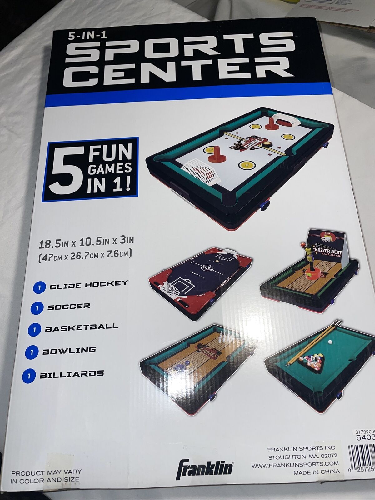 Franklin Sports Table Top Sports Game Set - 5-in-1 Sports Center Indoor  Sports Games - Tabletop Soccer, Basketball, Hockey, Bowling + Pool