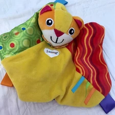 Lamaze Tomy Cat Baby Security Blanket Ribbons Tags Rattle Lovey Red Yellow