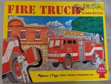 Melissa  Doug 4' FLOOR PUZZLE Giant Fire Engine Truck Jumbo 24 Pcs Complete
