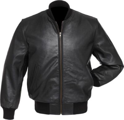 Black Bomber Leather Jacket 100% Real Soft Sheepskin Leather Varsity