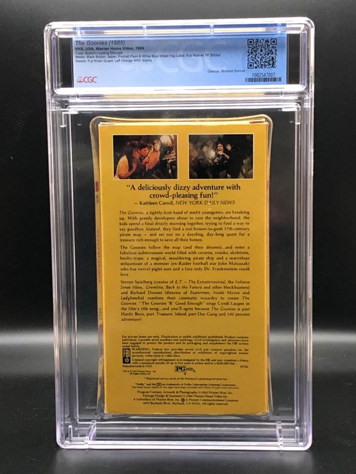 The Goonies (1985) First Print, 1986 VHS 11474, KHAKI Guard - CGC 8.0 - COMPLETE - Image 2 of 4