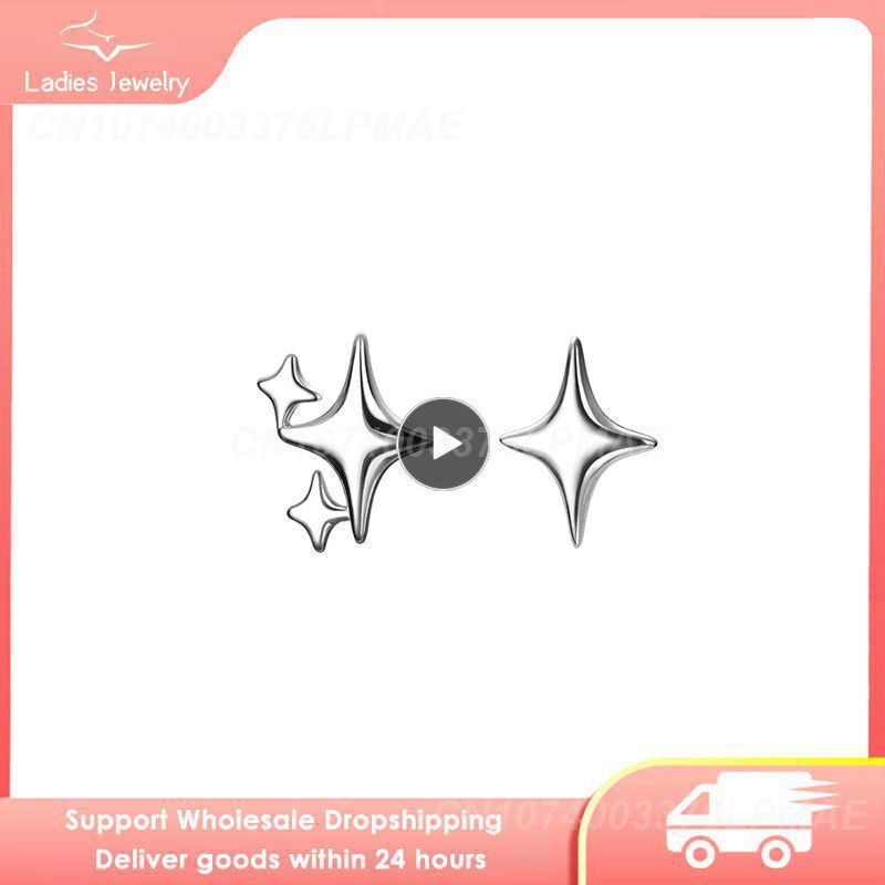 925 Stamp Silver Gold Color Star Stud Earrings Women Girl Gift Cute Banquet Asym