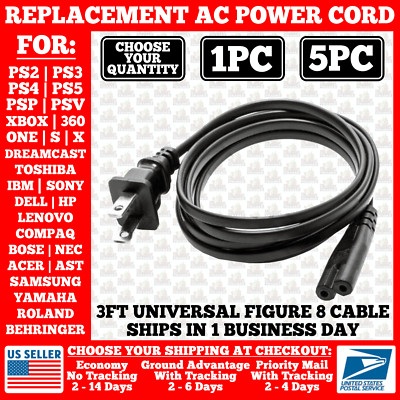 AC Power Cord for PS1/PS2/PS3/PS4/PS5/Xbox/360/One/S/X/HP/Toshiba/BOSE/Dell/IBM