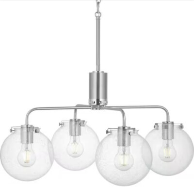Progress Lighting Berea 4-Light Brushed Nickel Chandelier with Clear Seeded